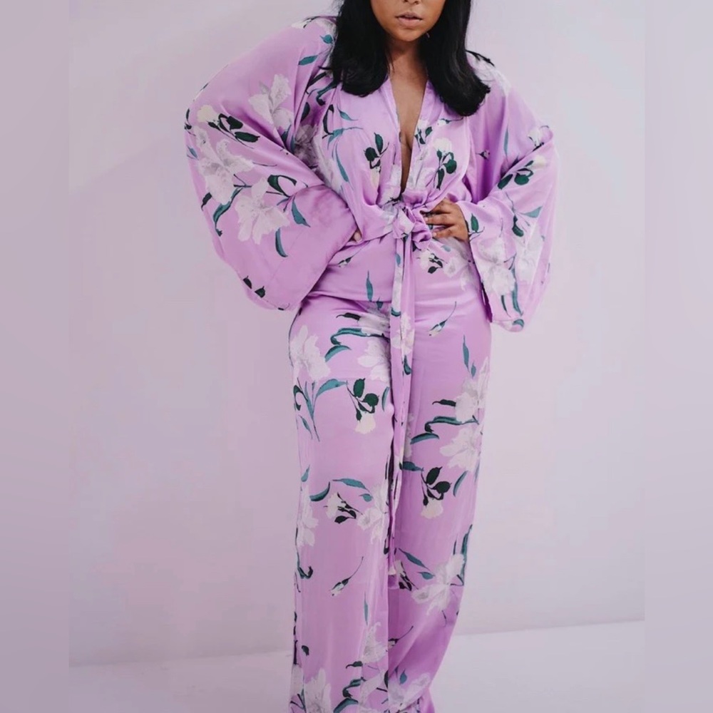 Lavender Floral Kimono style jumpsuit